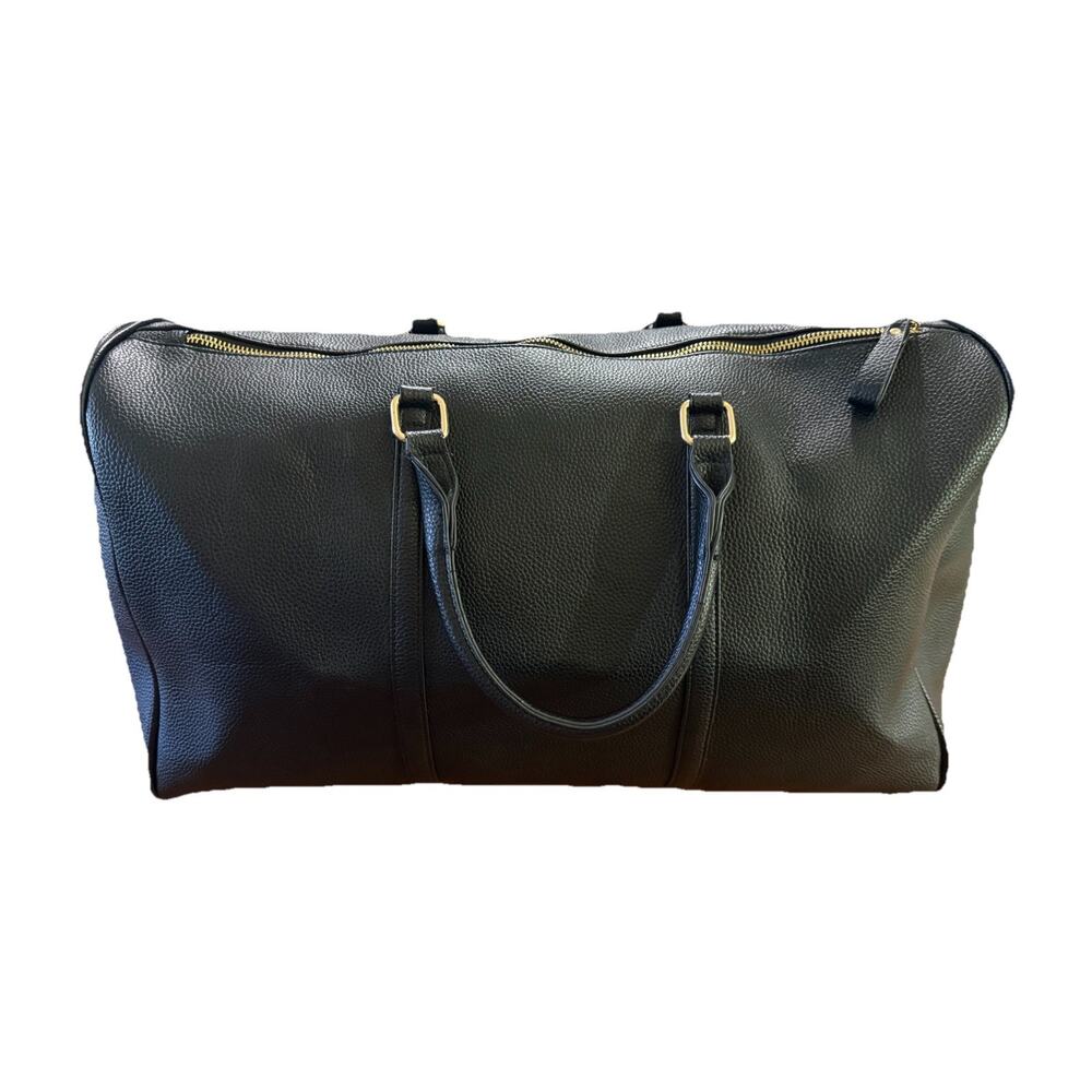 Black Genuine Leather Travel Duffle Holdall Weekend Bag w/ Detachable Strap 20" - Picture 4 of 9